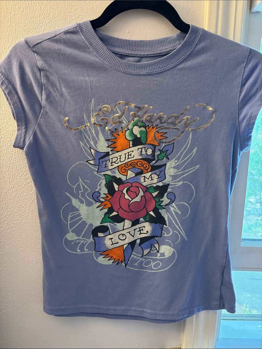 Ed Hardy Lavender Graphic Tee - True to My Love